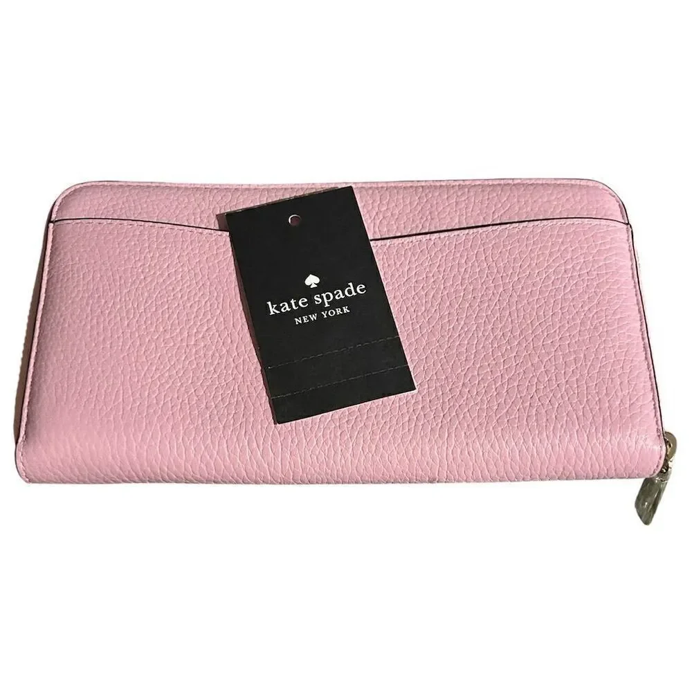 Kate Spade Leila Large Zip-Around Wallet‎ Pink Pebbled Leather